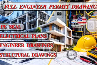 full architectural, structural adu permit drawings electrical plans, USA pe seal