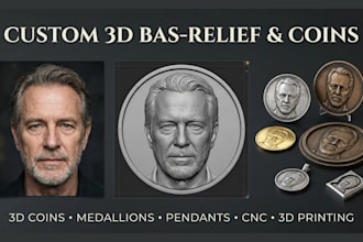 custom 3d bas relief for coins, medallions, pendants, cnc and 3d printing