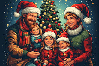 draw a custom christmas caricature for friends