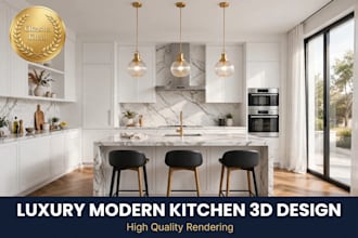 design luxury modern kitchen interior with 3d rendering