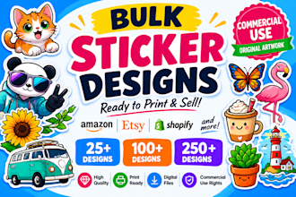 provide bulk copyright free sticker designs for amazon etsy and print