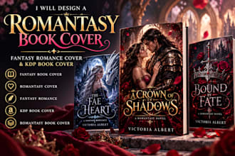 design a romantasy book cover, fantasy romance cover, and KDP book cover