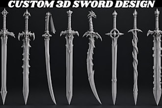 create custom 3d sword models, fantasy weapons 3d sword and printable stl files