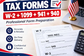 prepare US tax forms w2 w3 1099 nec misc 941 940