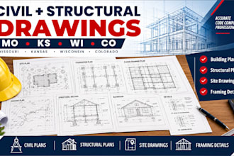 prepare missouri kansas civil structural permit drawings and cad plans