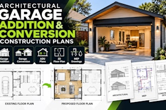 architectural garage addition conversion construction plan mep adu 2d floor plan