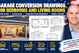create garage conversion drawings for bedrooms and living rooms