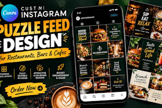 design instagram post german puzzle feed canva template for restaurant bar, cafe