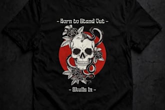 design edgy skull t shirt with snake and roses