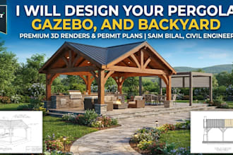 design pergola, patio cover, gazebo, pavilion, carport plans permit drawing