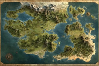 draw fantasy map illustration in vintage storybook style