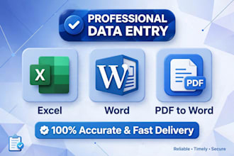 do accurate data entry, excel data, typing, and word to pdf work