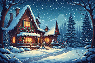 design cinematic christmas winter scene illustrations