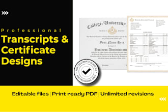 transcript design for college, university, ged transcript, diploma certificate