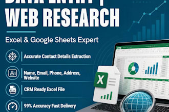 do data entry web research and extract contact details into excel
