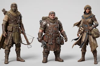create custom 3d game character model, rigged character, unity unreal blender 3d