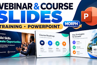 design webinar powerpoint, online course slides and training deck with morph
