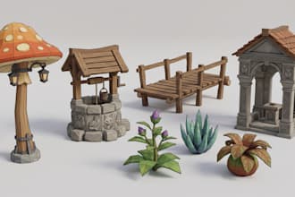 create low poly 3d game assets, props, environment models, unity unreal blender