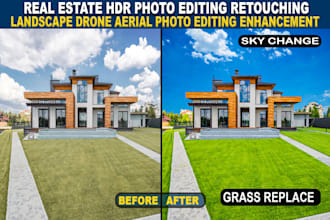 real estate and landscape photo edit, remove object, sky change, grass replace