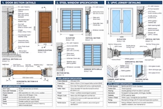 create door section details, steel window specification, upvc joinery detailing