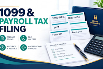 prepare and file 1099 nec, 1099 misc, w2, 941 and 940 payroll taxes
