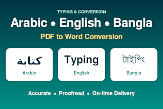 do accurate arabic, english and bangla typing, PDF to word