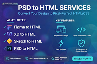 convert figma to html, psd to html responsive page