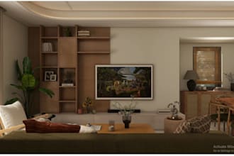 do interior decor plan with 3d model, 4k render and moodboard with shopping