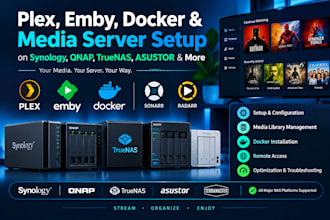 setup plex, emby, docker and media server on synology, truenas, qnap nas