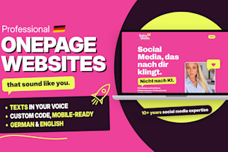 create a german or english onepage website with texts that sound like you