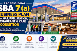 write an sba 7a business plan for gas, fuel station  restaurant cafe acquisition