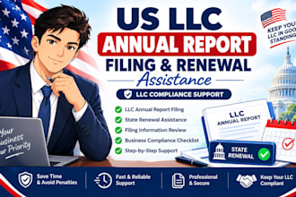 help with US llc annual report filing, llc renewal and compliance