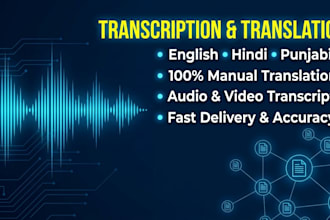 do audio and video transcription in english hindi or  punjabi