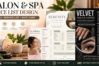 design a professional salon spa price list and service menu