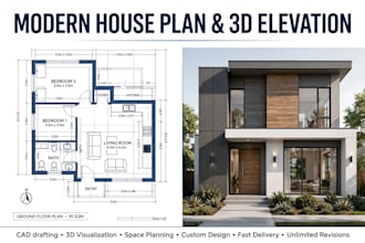 design modern house floor plan and 3d building elevation