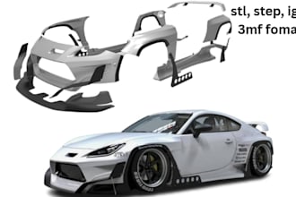 design 3d car body kit model, bumper 3d print, spoiler, fender, automotive cad