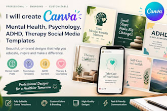 create canva mental health, social media templete, adhd, therapy, psychology