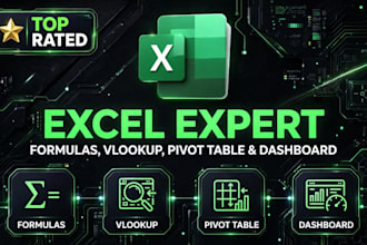 do excel work, formulas, vlookup, pivot table and dashboard