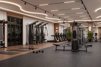 visualize cgi wellness space interior, gym facility fitout,fitness center render