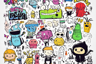 do hand drawn doodle art and line art illustration