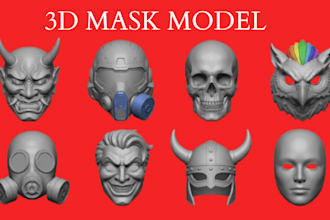 sculpt 3d mask model, 3d helmet, oni, halloween, anime mask stl for 3d printing