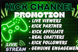 promote twitch and kick promotion for live viewers, subs and twitch affiliate