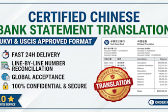 translate your chinese bank statement to english certified for visa