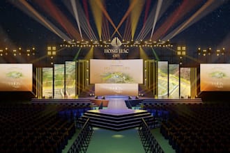 recreate 3d concert stage, church stage rendering, vectorworks, event led screen