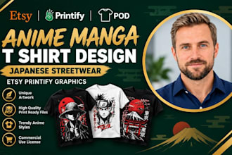 design pod anime manga t shirt japanese streetwear etsy printify graphics