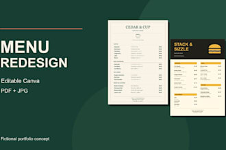 redesign your restaurant or cafe menu in editable canva
