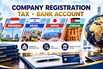 do company registration, tax, bank account in indonesia, israel, japan, jordan