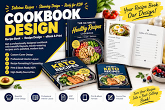 design and format cookbook, recipe book and recipe ebook