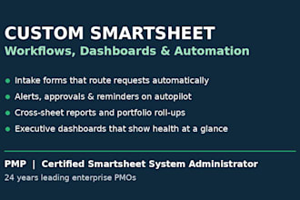 build a custom smartsheet workflow, dashboard, and automation system