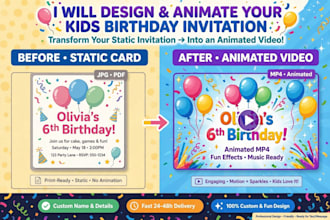 design animated kids birthday invitation video